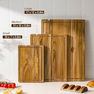 THETCHRY Teak Wood Cutting Board Set of 3 Wooden Cutting Boards for Kitchen — view 4