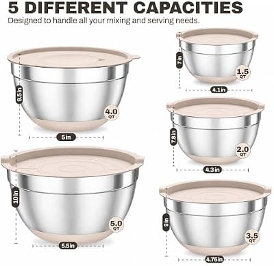Four Flowers Stainless Steel Mixing Bowls with Lids, 11-Piece Nesting Set — view 3