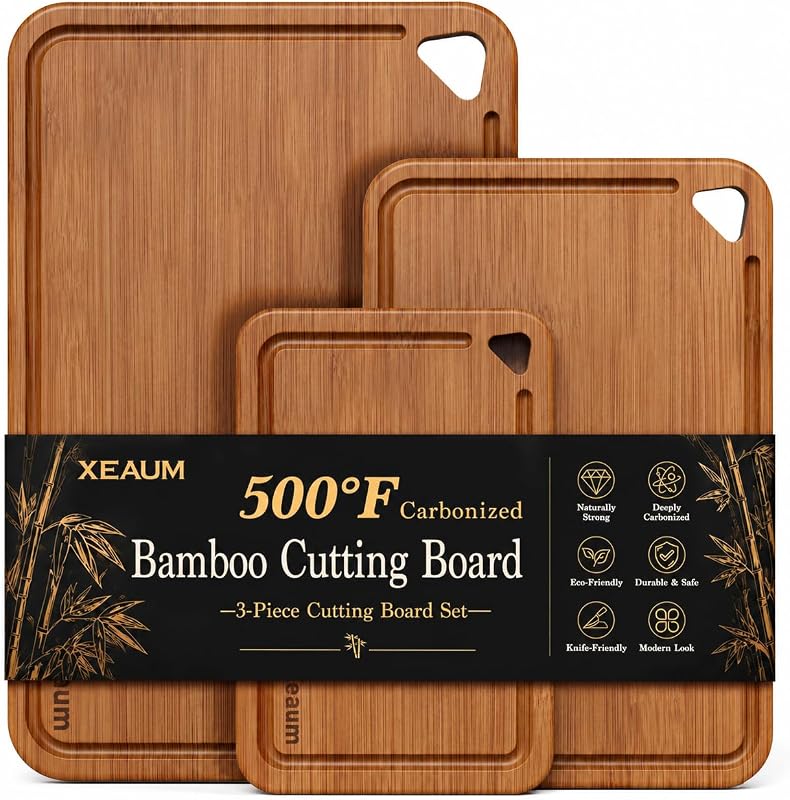 Bamboo Cutting Board 3-Piece Wooden Bread Boards for kitchen