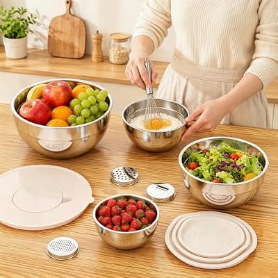 Stainless Steel Mixing Bowls with Lids Set, 4 Pack Cooking Bowls — view 3