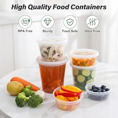 Dealusy 60 Set Deli Containers with Lids, 32/16/8 oz X 20 Set Each — view 4