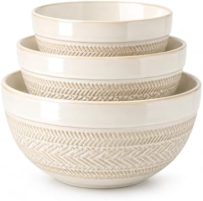 Ceramic Mixing Bowls Set of 3, Large Nesting Serving Bowls — view 2