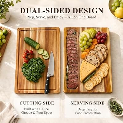 Kikcoin Teak Wood Cutting Board for Kitchen with Storage Stand, Pre-Oiled Wooden Cutting Board Set of 3, Larg… — view 4