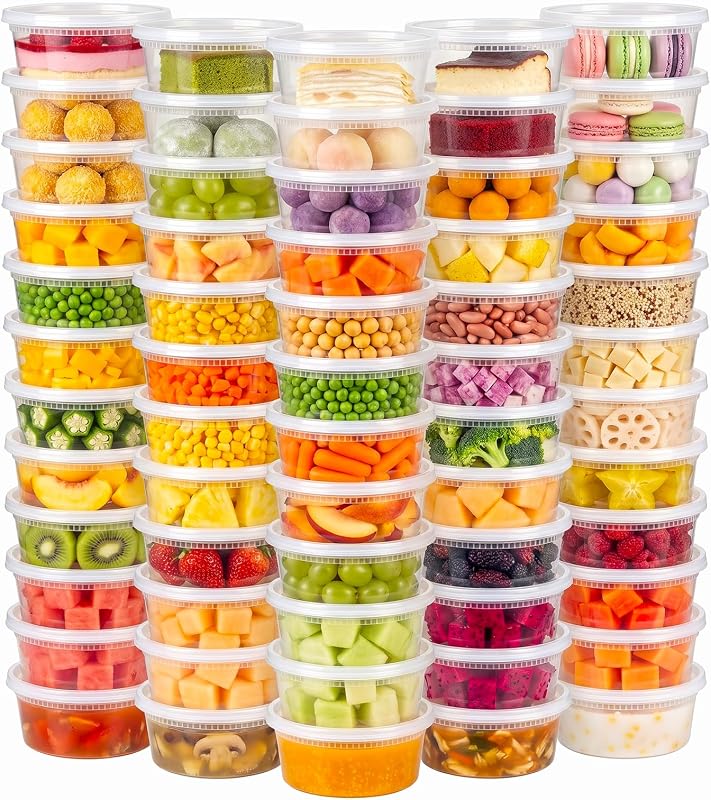 60 Sets 8 oz Deli Containers with Lids, Leakproof & Airtight BPA Free Takeout Plastic Food Storage Containers…