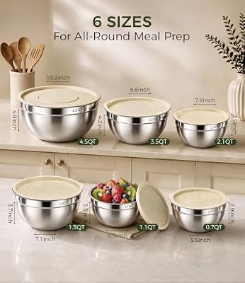 Stainless Steel Mixing Bowls: 6 Nesting Bowls with Lids & 3 Graters — view 3