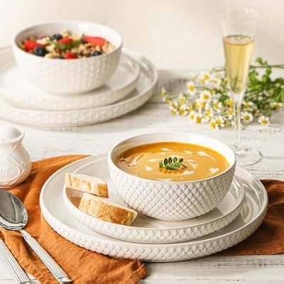 12-Piece Embossed Ceramic Dinnerware Set, Plates and Bowls Set — view 3