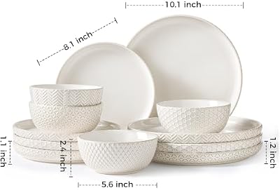 12-Piece Embossed Ceramic Dinnerware Set, Plates and Bowls Set — view 4