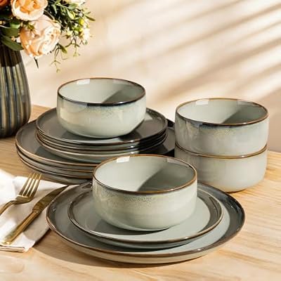 TheTerra Ceramic Dinnerware Set for 4, 12-Piece Plates and Bowls Set — view 2