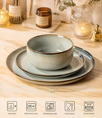 TheTerra Ceramic Dinnerware Set for 4, 12-Piece Plates and Bowls Set — view 3