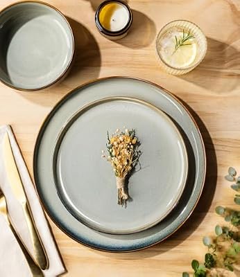 TheTerra Ceramic Dinnerware Set for 4, 12-Piece Plates and Bowls Set — view 4