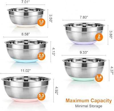 5PCS Stainless Steel Mixing Bowls Set With Non-Slip Silicone Base — view 3