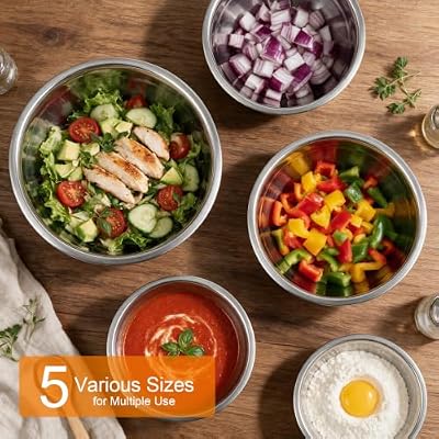 5PCS Stainless Steel Mixing Bowls Set With Non-Slip Silicone Base — view 4