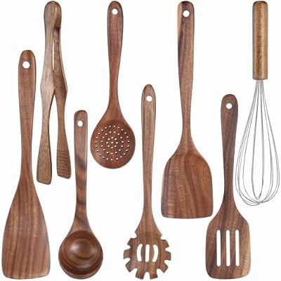 8 PCS Acacia Wood Cooking Utensil Set for Nonstick Cookware, Heat-Resistant — view 2