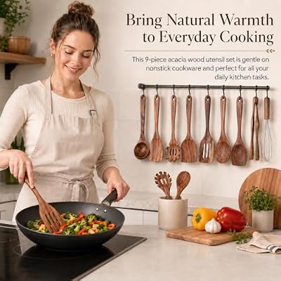 8 PCS Acacia Wood Cooking Utensil Set for Nonstick Cookware, Heat-Resistant — view 3
