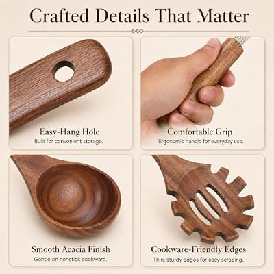 8 PCS Acacia Wood Cooking Utensil Set for Nonstick Cookware, Heat-Resistant — view 4