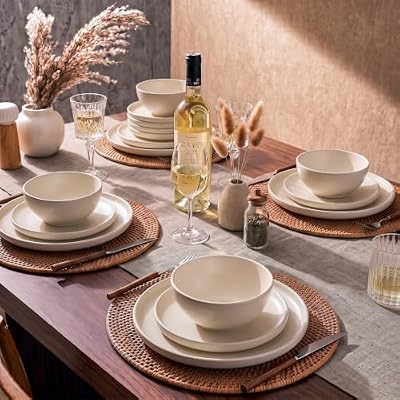 Stoneware Dinnerware Sets Service for 4, 12 pcs Plates and Bowls Set — view 3