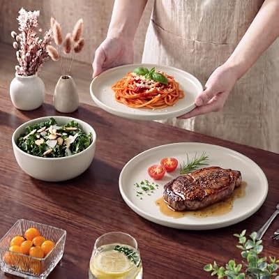 Stoneware Dinnerware Sets Service for 4, 12 pcs Plates and Bowls Set — view 4