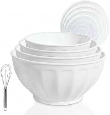 Mixing Bowl Set with Lids,4 Plastic Bowls for Serving Baking,White — view 2