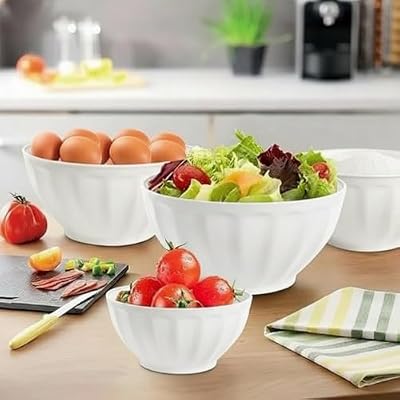 Mixing Bowl Set with Lids,4 Plastic Bowls for Serving Baking,White — view 3