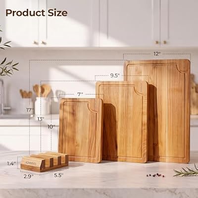 Teak Wood Cutting Board for Kitchen with Storage Stand, (Set of 3) — view 3