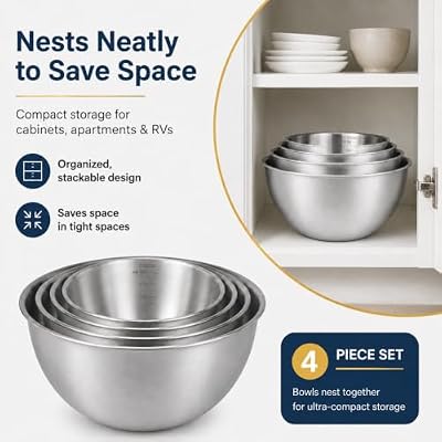 Stainless Steel Mixing Bowls Set,4 Pcs Meal Prep & Food Storage — view 4